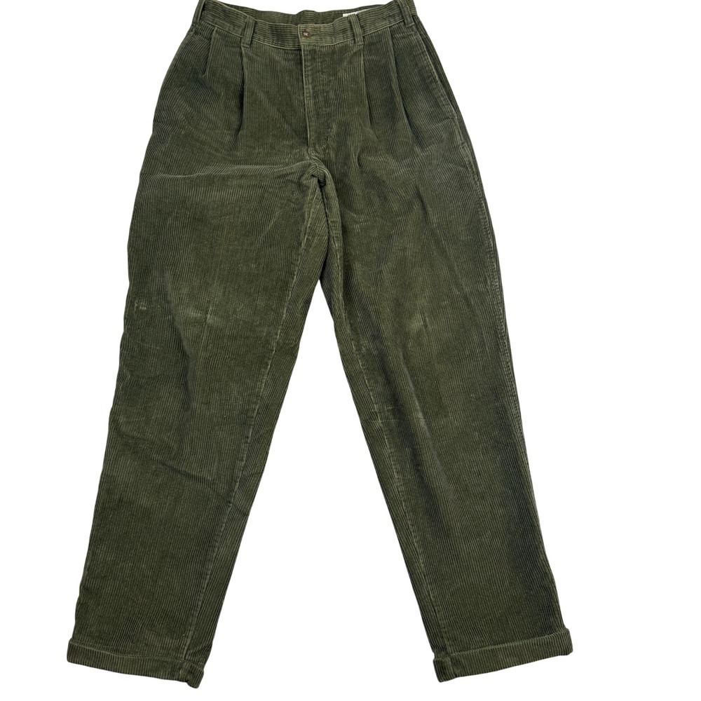 Field Gear 90's Mens Olive Green Pleated Corduroy Pants Straight Leg 32x34 Y2K